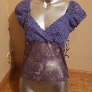 Rome Rome Womens Gothic Crochet Like Mesh Short Sleeve Shirt NWT